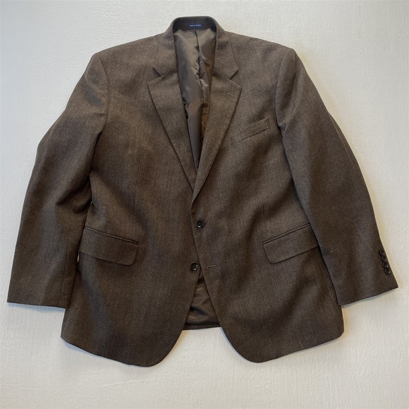 Stafford 48R Brown Herringbone Tweed Merino Wool Mens Blazer‎ Sport Coat Jacket